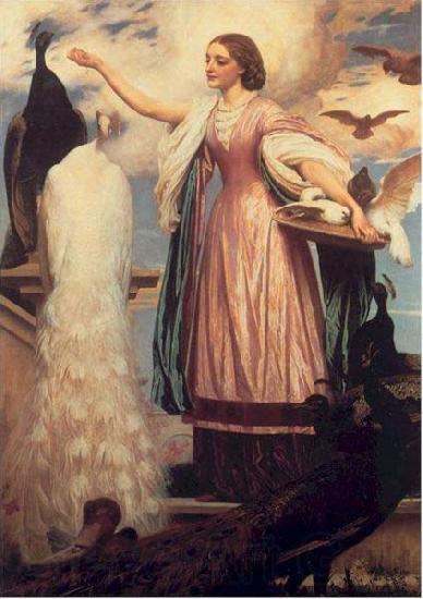 Lord Frederic Leighton A Girl Feeding Peacocks Norge oil painting art